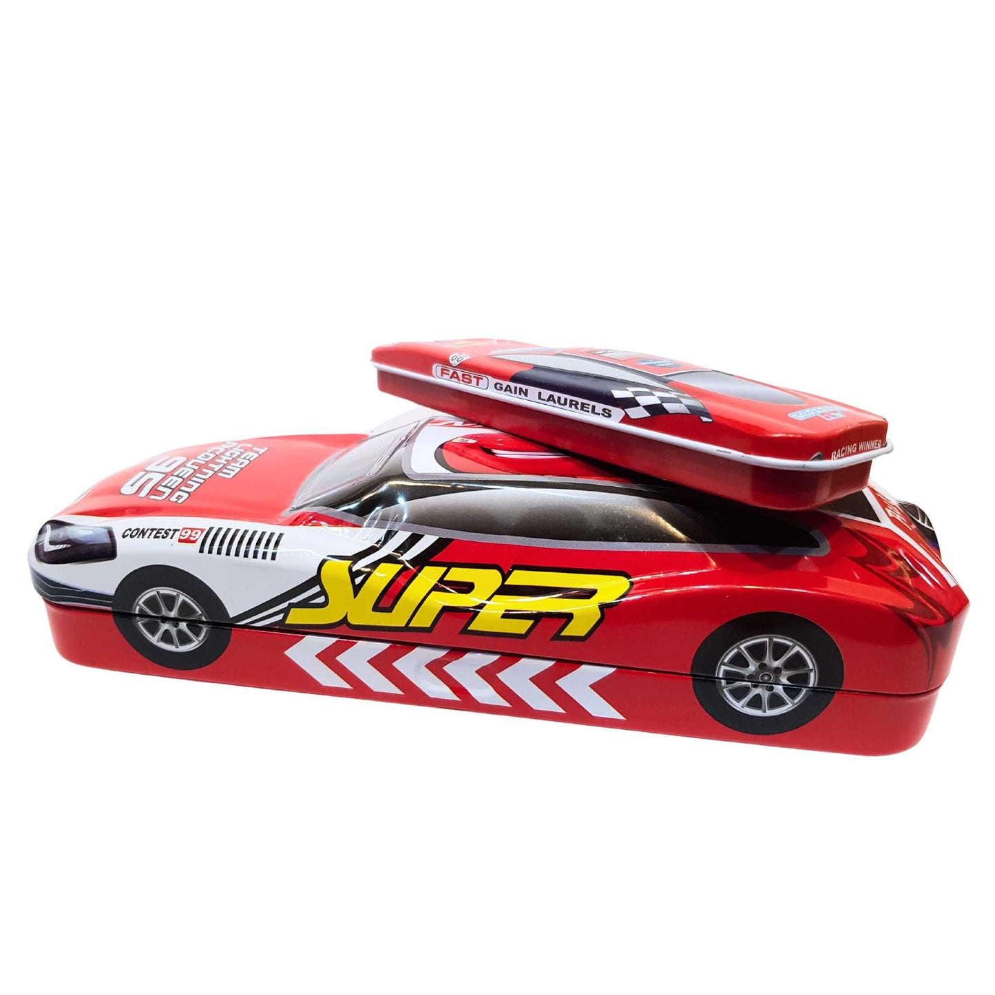 Double compartment 2 in 1 Metal Pencil Box Car Shape Geometry