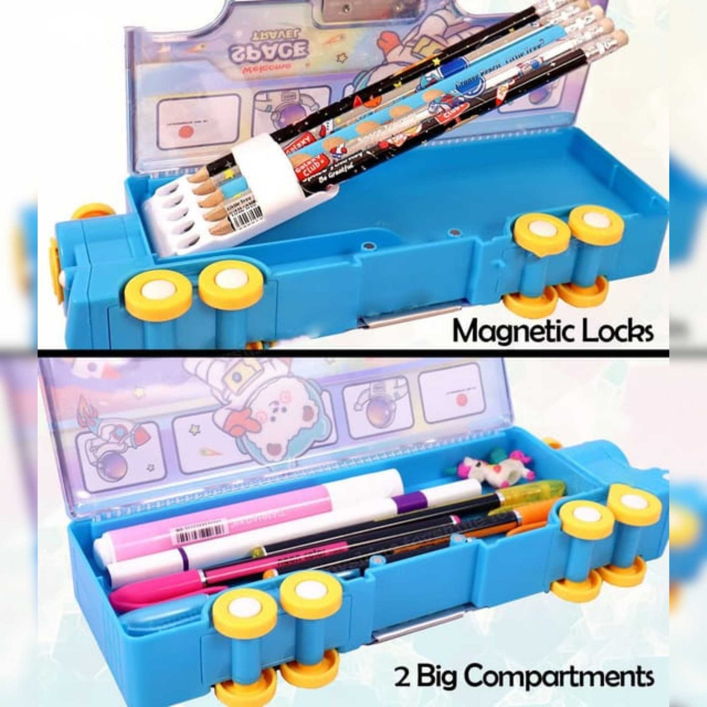Train Shape Pencil Box with Space Theme