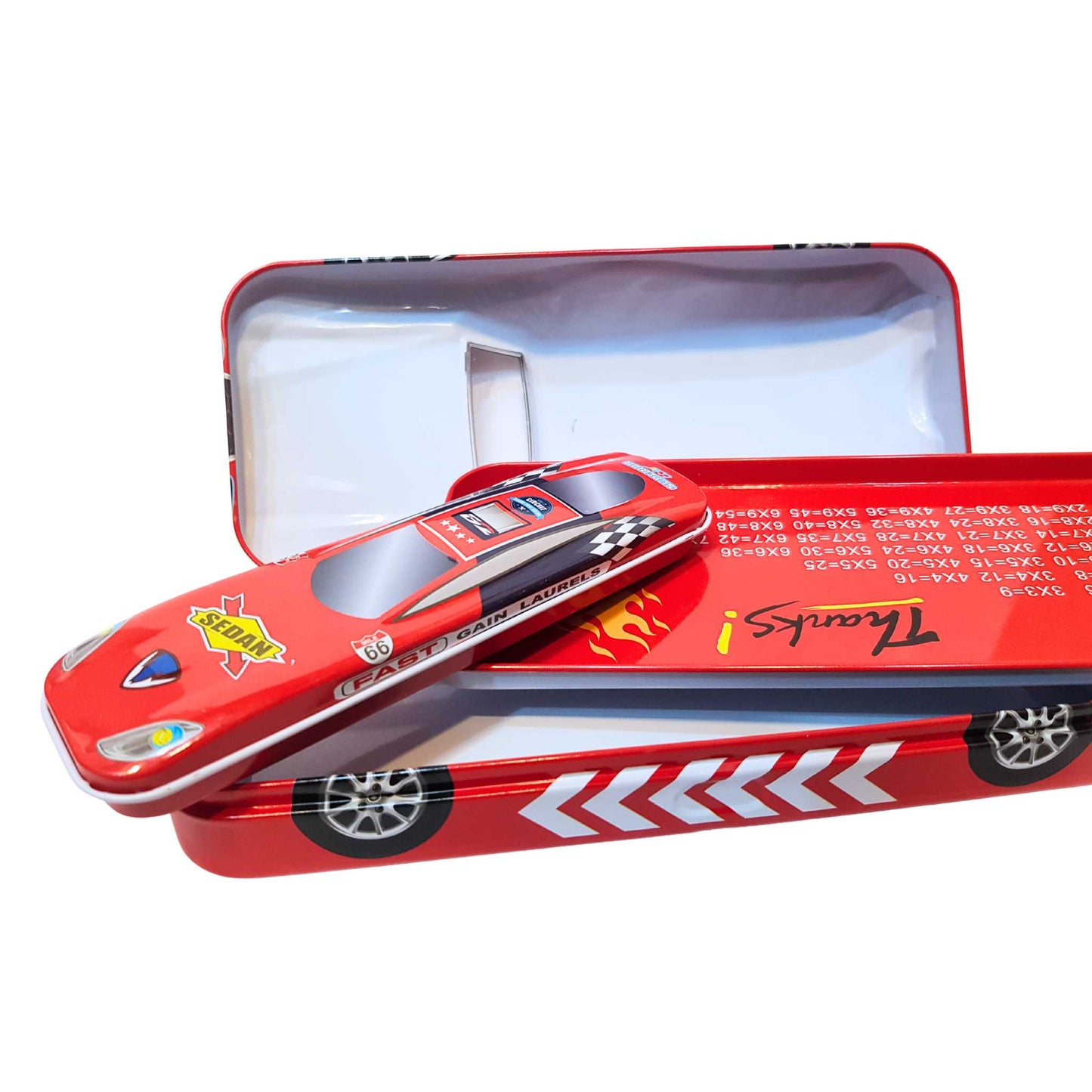 Double compartment 2 in 1 Metal Pencil Box Car Shape Geometry