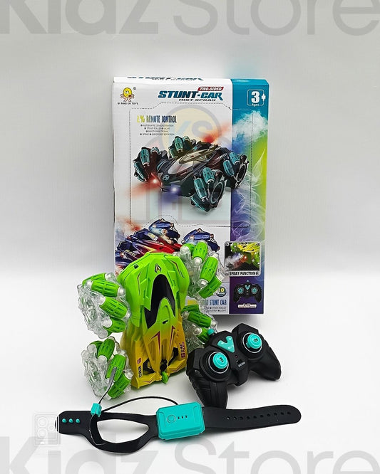 STUNT CAR TWO SIDED 360 ROTATE MIST SPRAY  DUAL CONTROL REMOTE / WATCH