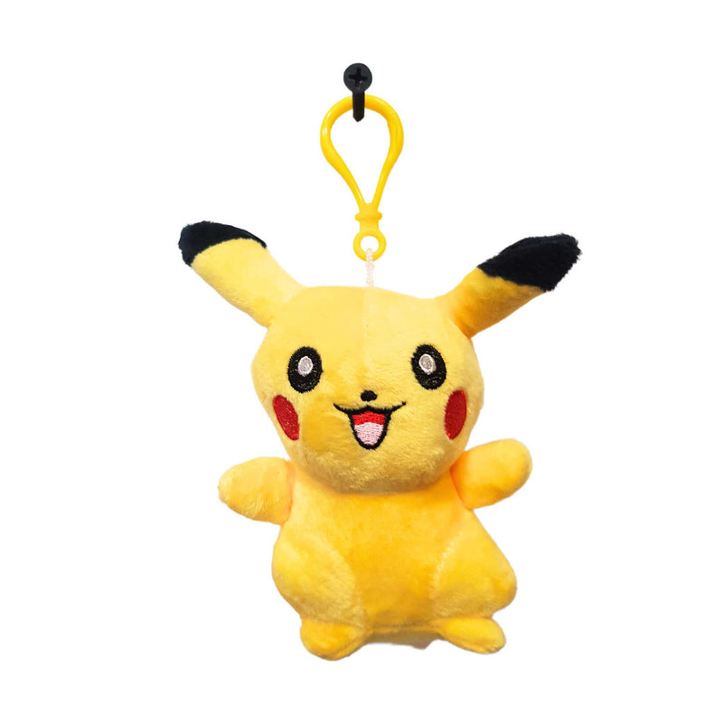 Plush Pikachu keychain on a white background