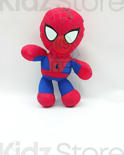 Plush toy resembling a superhero in red and blue costume on a white background with 'Kidz Store' branding.
